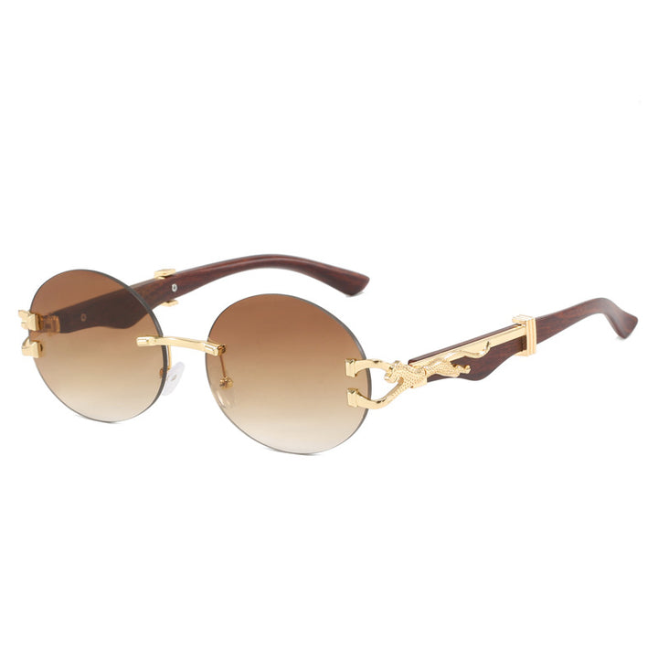 Leopard round frameless cut edge wooden leg sunglasses