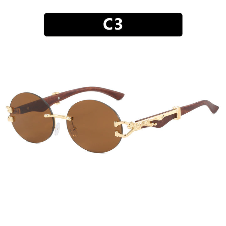 Leopard round frameless cut edge wooden leg sunglasses