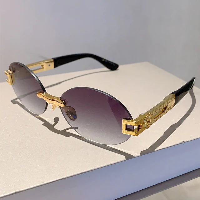 Frameless oval anti purple line sunglasses