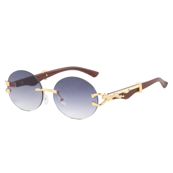 Leopard round frameless cut edge wooden leg sunglasses