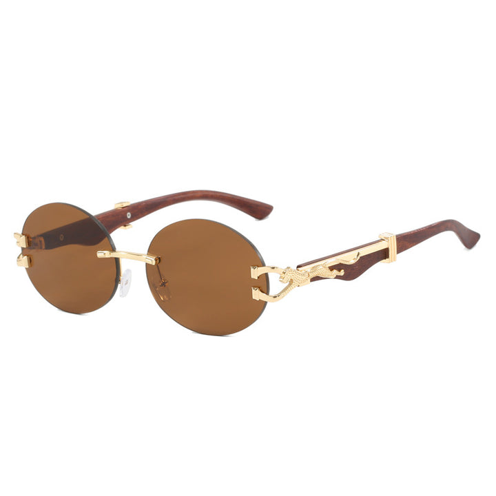 Leopard round frameless cut edge wooden leg sunglasses