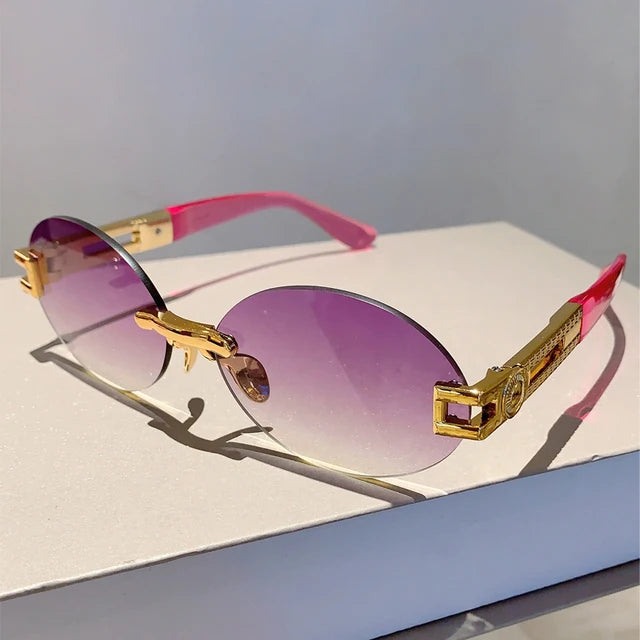 Frameless oval anti purple line sunglasses