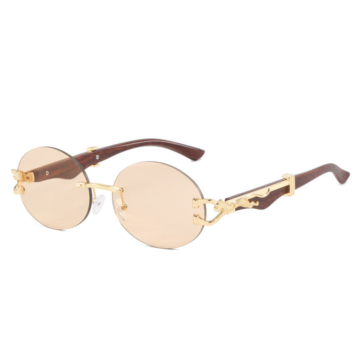 Leopard round frameless cut edge wooden leg sunglasses