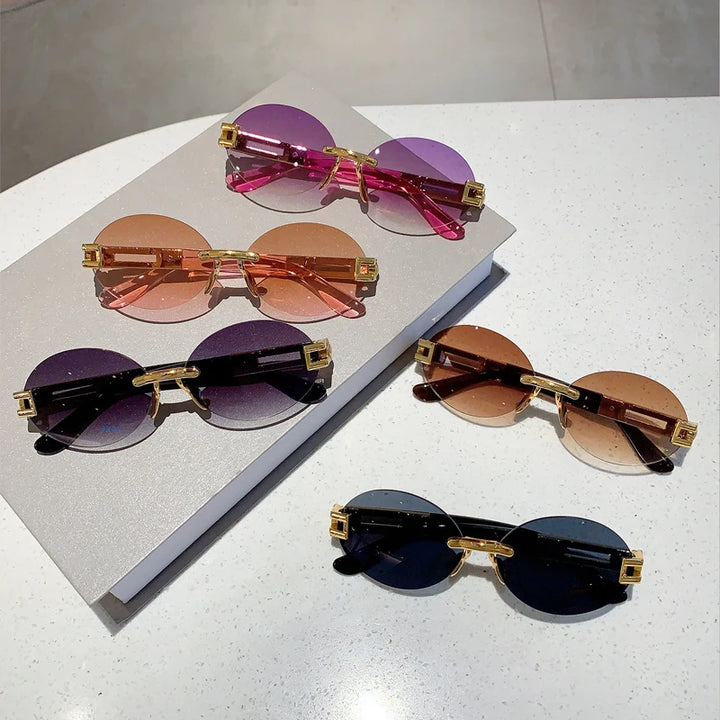 Frameless oval anti purple line sunglasses